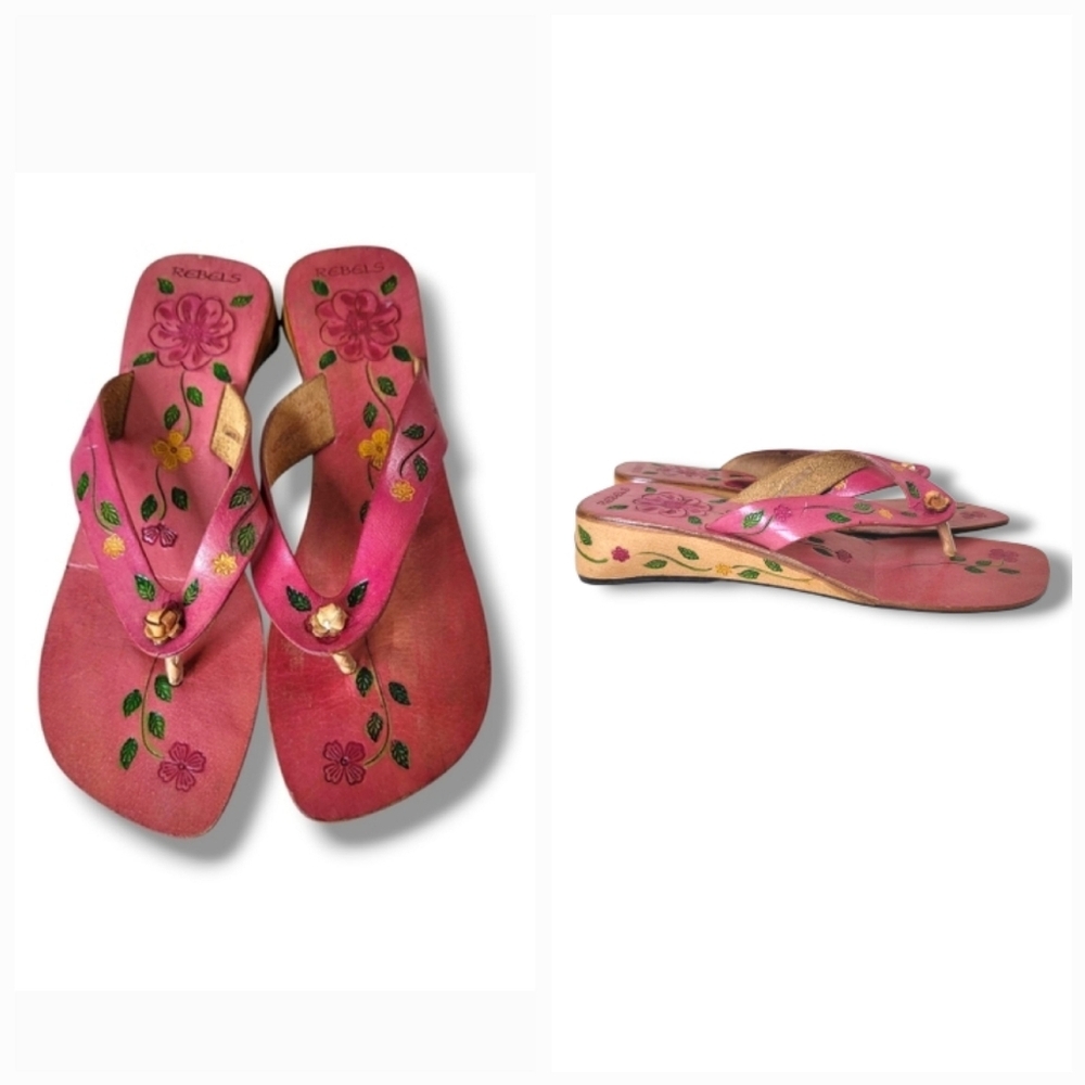 Rebels Leather Boho Sandals Size 9 Hand Painted - Picture 9 of 10